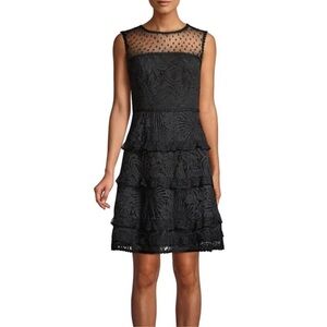 LILLY PULITZER KASEE FLORAL LOOPY LACE ONYX BLACK SWISS DOT FIT & FLARE DRESS